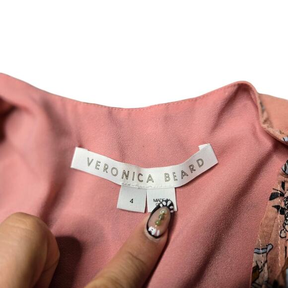 Veronica Beard Lowell Pink Floral Silk Blend Metallic Blouse Size 4 - Picture 7 of 9